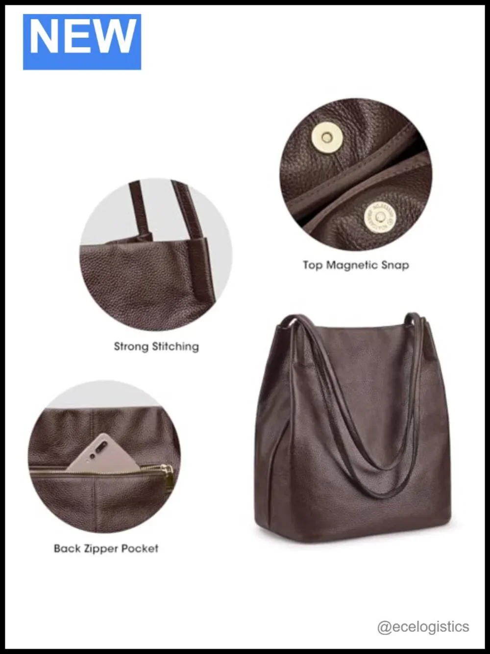 Genuine Leather Tote Handbag for Women Top Grain Cowhide Shoulder Bag